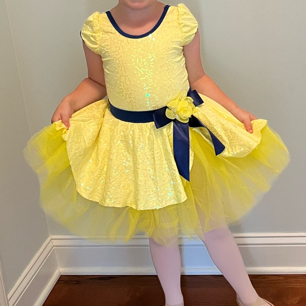 Revolution Sparkling Yellow and Navy Kids Dance Costume